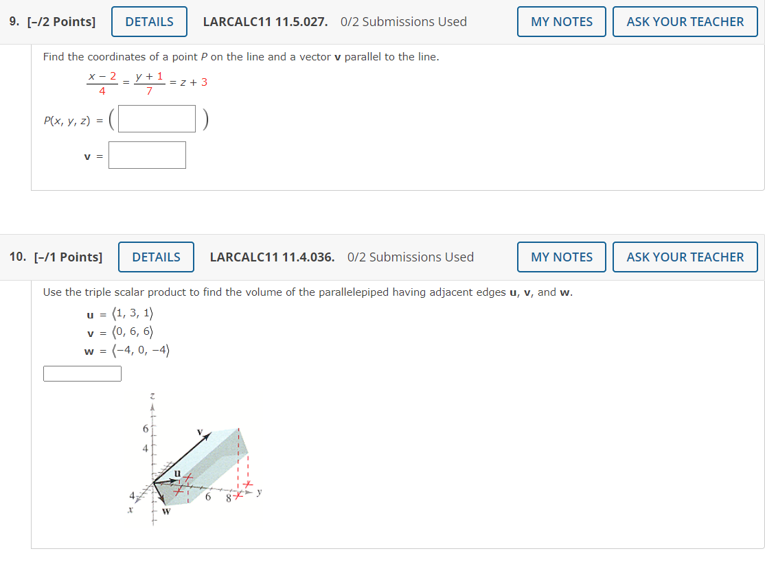 9 12 Points Details Larcalc11 11 5 027 0 2 Submissions Used My Notes Ask Your Teacher Find The Coordinates Of A Poi 1