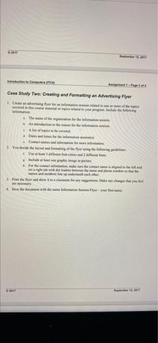 2017 September 12 2017 Introduction To Computers Ica Assen Page 14 Case Study Two Creating And Formatting An Advert 1