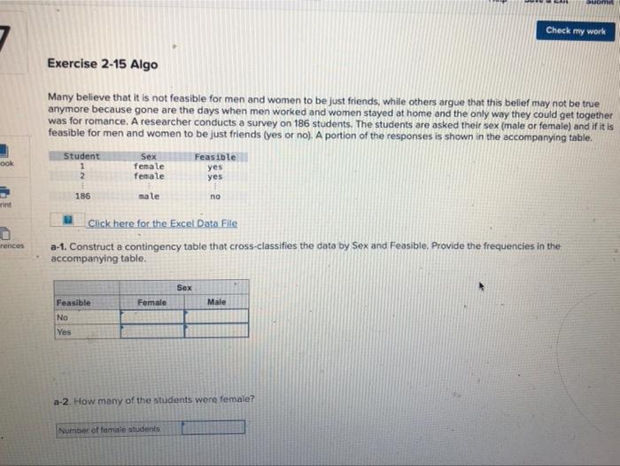 Check My Work Exercise 2 15 Algo Many Believe That It Is Not Feasible For Men And Women To Be Just Friends While Others 1
