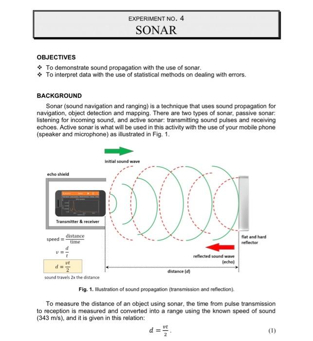 Experiment No 4 Sonar Objectives To Demonstrate Sound Propagation With The Use Of Sonar To Interpret Data With The U 1