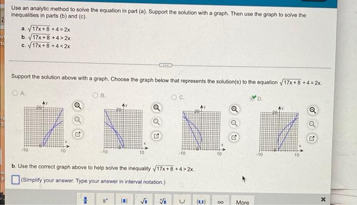 Use An Analytic Method To Solve The Equation In Part A Support The Solution With A Graph Then Use The Graph To Solve 1