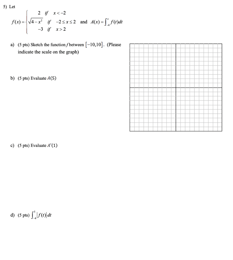 5 Let 2 If X 2 F X Xv4 X If 25x52 And A X F T Dt 3 If X 2 A 5 Pts Sketch The Function S Between 10 10 1