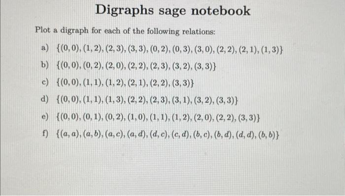 Digraphs Sage Notebook Plot A Digraph For Each Of The Following Relations A 0 0 1 2 2 3 3 3 0 2 0 1