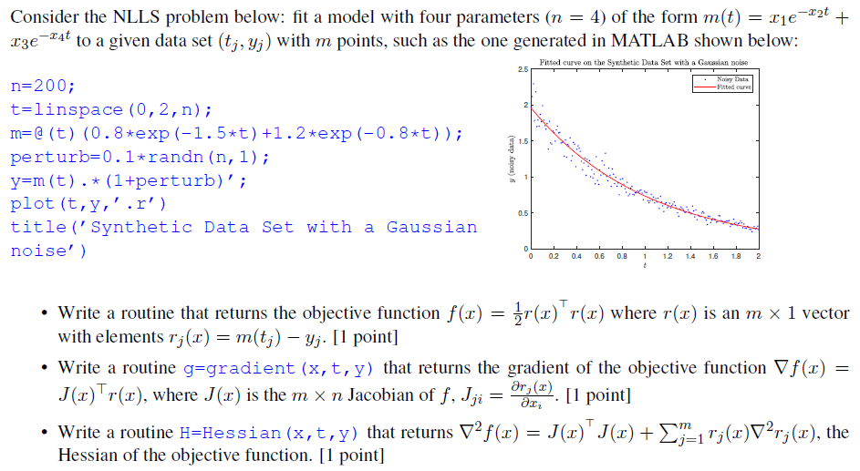 Consider The Nlls Problem Below Fit A Model With Four Parameters N 4 Of The Form M T 11e 22 13e 14t To A G 1