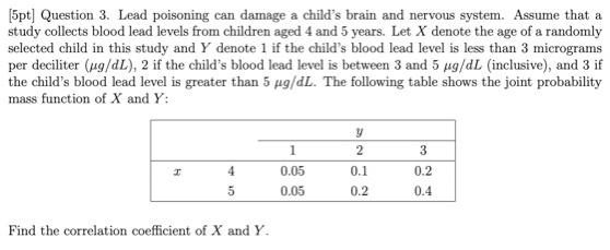 15pt Question 3 Lead Poisoning Can Damage A Child S Brain And Nervous System Assume That A Study Collects Blood Lead 1