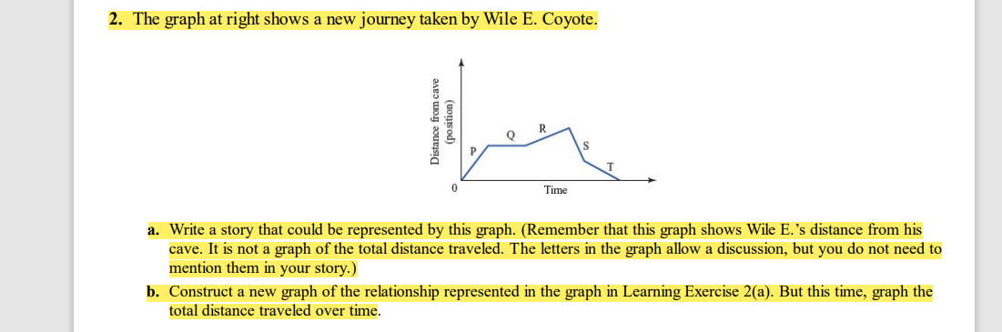2 The Graph At Right Shows A New Journey Taken By Wile E Coyote From Cave Position They Distance From R Q 0 Time A 1