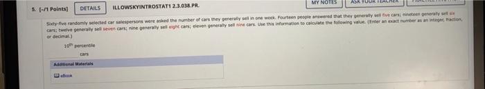 Lalden S 1 1 Points Details Illowskyintrostati 2 3 030 Pr My Notes Asr Sty Five Randomly Selected Car Salespersons W 1