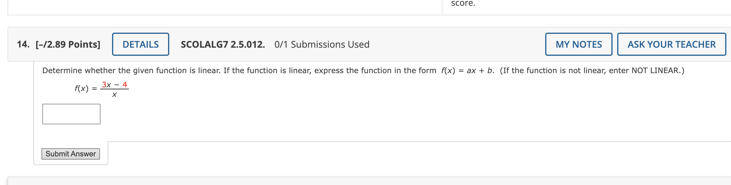 Score 14 2 89 Points Details Scolalg7 2 5 012 0 1 Submissions Used My Notes Ask Your Teacher Determine Whether Th 1