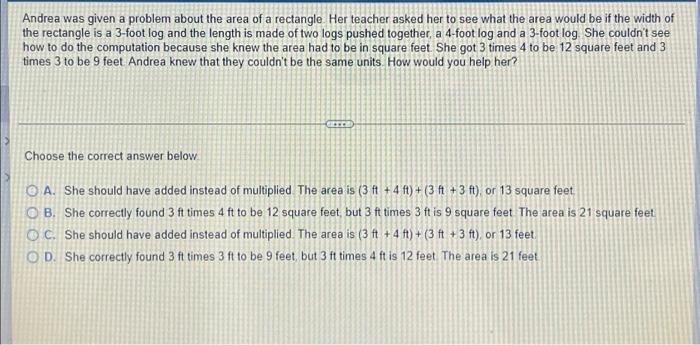 Andrea Was Given A Problem About The Area Of A Rectangle Her Teacher Asked Her To See What The Area Would Be If The Wid 1