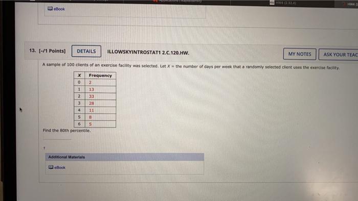 4121221 Dobook 13 1 Points Details Illowskyintrostat1 2 C 120 Hw My Notes Ask Your Teac A Sample Of 100 Clients Of 1