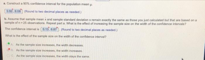 A Construct A 90 Confidence Interval For The Population Mean 3 928 08 Round To Two Decimal Places As Needed B As 1