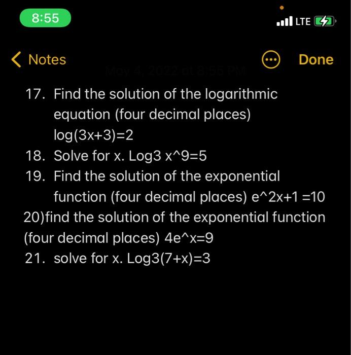 8 55 1 Lte C 2 Notes Done 17 Find The Solution Of The Logarithmic Equation Four Decimal Places Log 3x 3 2 18 So 1