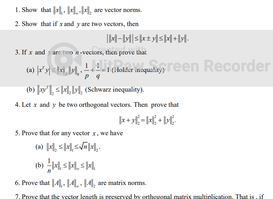 1 Bezy 2 1 Holder Inequality Reen Recorder 1 Show That 1 Are Vector Norms 2 Show That If 1
