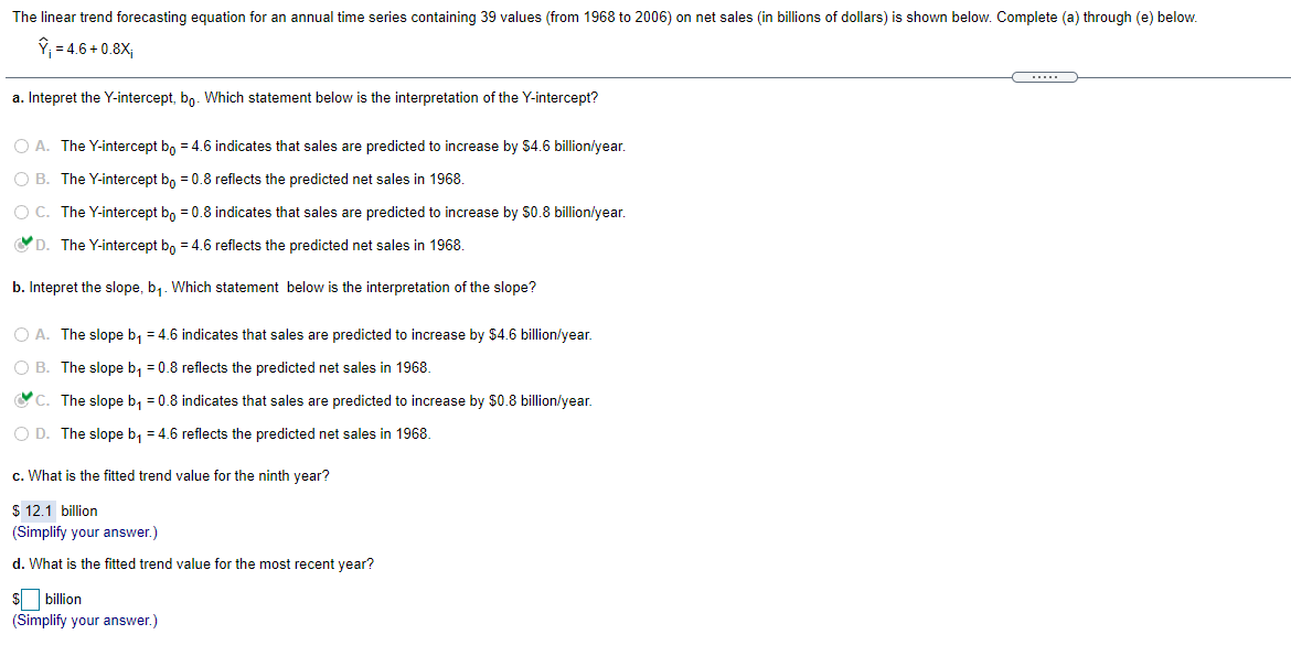 D What Is The Fitted Trend Value For The Most Recent Year E What Is The Projected Trend Forecast Two Years After The 1