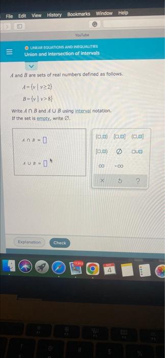File Edit View History Bookmarks Window Help Youtube Linea Equations And Inequalities Union And Intersection Of Interv 1
