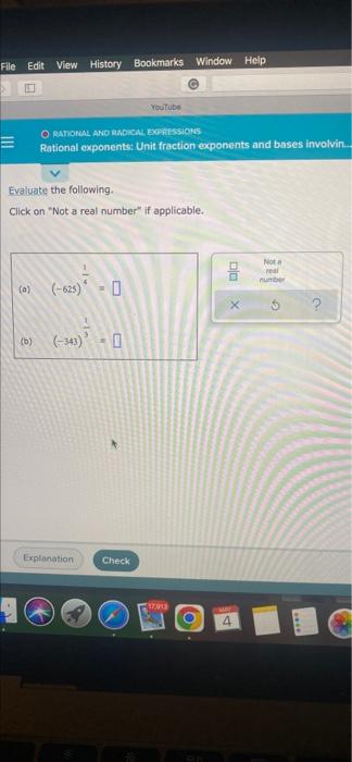 Window Help File Edit View History Bookmarks Youtube O Rational And Radical Expressions Rational Exponents Unit Fractio 1