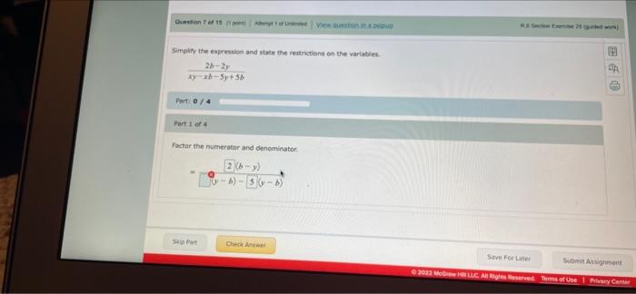 Otto Tenente De Simply The Expression And State The Restrictions On The Variables 25 2y Xy 5y 38 Ca Part 0 4 Part 1 1