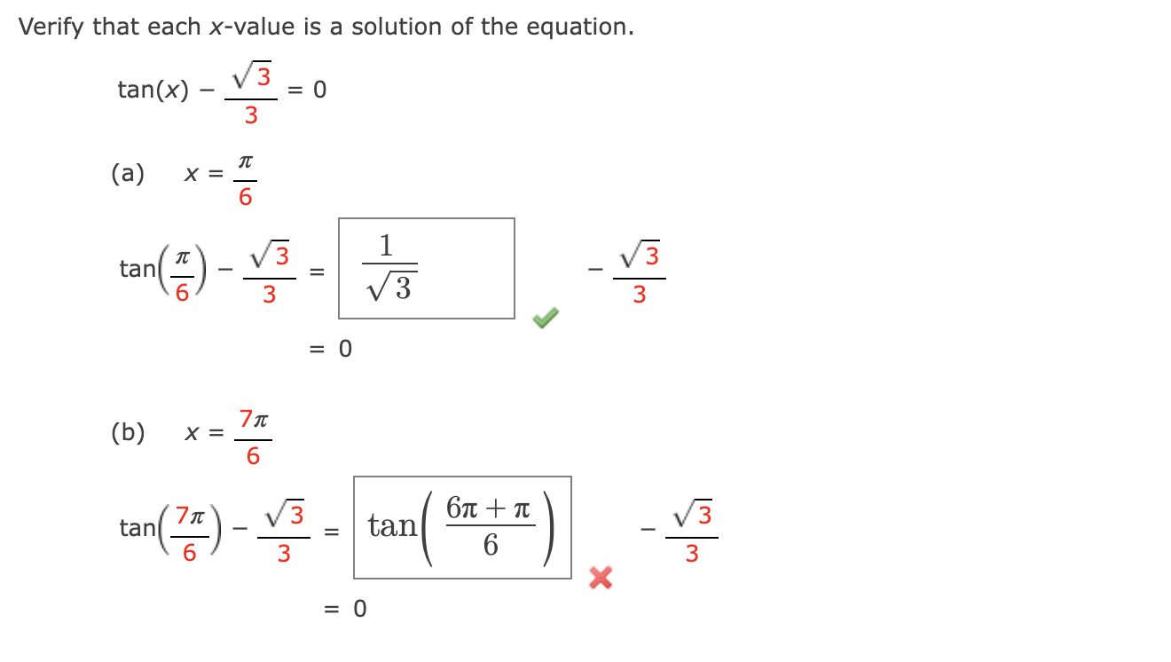 Verify That Each X Value Is A Solution Of The Equation V3 Tan X 0 3 A X Blo Tan N V3 Tt 13 14 1 V3 Youtub 1