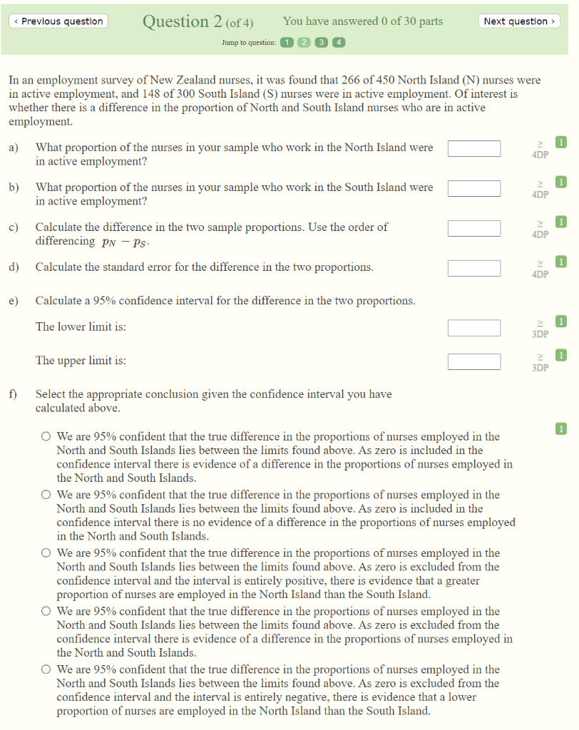 Previous Question Question 2 Of 4 You Have Answered 0 Of 30 Parts Next Question Jump To Question 1 2 3 4 In An Empl 1