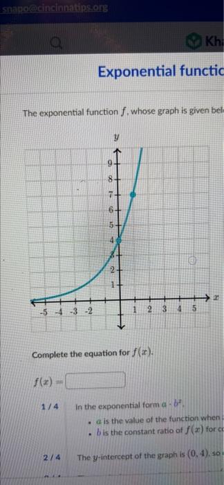 Snapomcincinnatips Org Q Khi Exponential Functic The Exponential Function F Whose Graph Is Given Bel 8 7 61 5 4 X 2 1