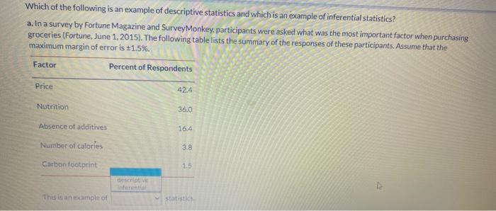 Which Of The Following Is An Example Of Descriptive Statistics And Which Is An Example Of Inferential Statistics A In 1