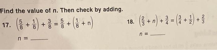 Find The Value Of N Then Check By Adding 3 2 17 2 5 8 8 18 N 2 1 2 3 3 3 5 8 8 1 8 N 1