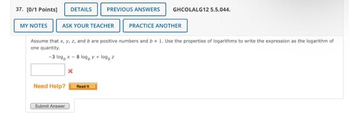 37 0 1 Points Details Previous Answers Ghcolalg12 5 5 044 Ask Your Teacher Practice Another My Notes Assume That X Y 1