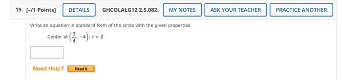 Ask Your Teacher Practice Another 19 1 Points Details Ghcolalg12 2 5 082 My Notes Write An Equation In Standard Fo 1