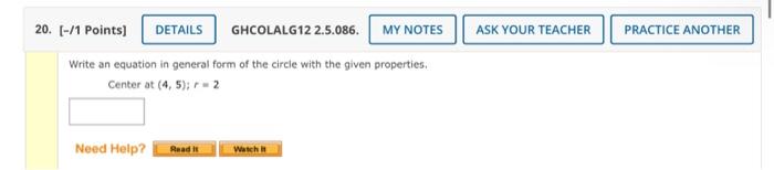 20 1 Points Details Ghcolalg12 2 5 086 My Notes Ask Your Teacher Practice Another Write An Equation In General For 1