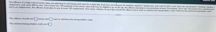 Que The Officers Of A High School Senior Dass Are Planning To Rent Vans For A Class Trip Each Buscanthport Rodents Requ 1