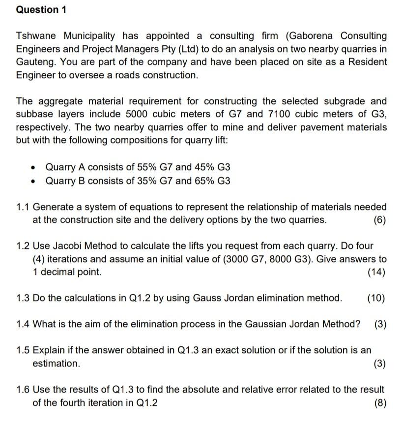 Question 1 Tshwane Municipality Has Appointed A Consulting Firm Gaborena Consulting Engineers And Project Managers Pty 1