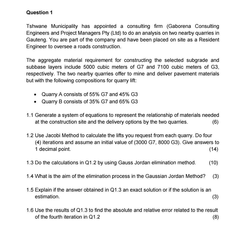 Question 1 Tshwane Municipality Has Appointed A Consulting Firm Gaborena Consulting Engineers And Project Managers Pty 1