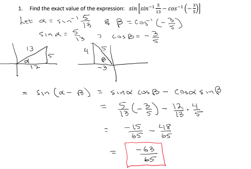 Find The Exact Value Do Not Use A Calculator Cos 2tan 13 12 A 5 1 13 Cos1 Find The Exact Value Of The Expressi 2