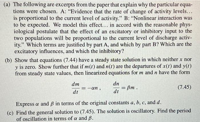 7 18 The Problem Concerns A Model By Mccarley And Hobson 99 That Is Intended To Explain Regular Oscillations In Cat N 2