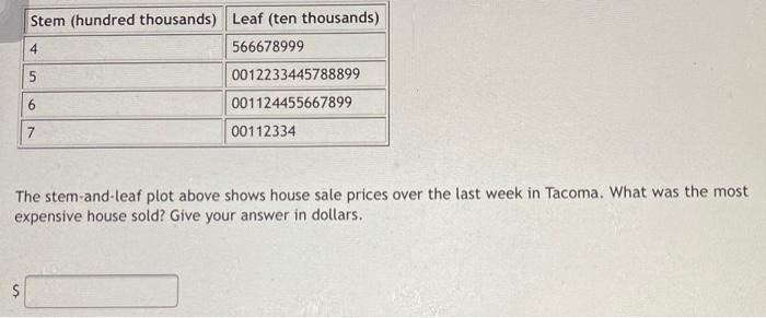 Stem Hundred Thousands Leaf Ten Thousands 4 566678999 5 0012233445788899 6 001124455667899 7 00112334 The Stem And L 1