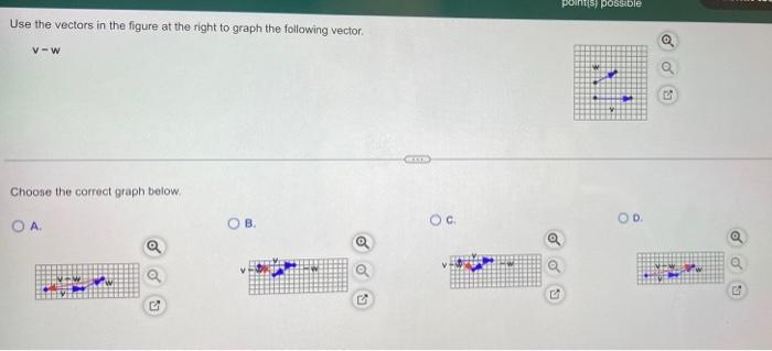 Pointis Possible Use The Vectors In The Figure At The Right To Graph The Following Vector Vw Choose The Correct Graph B 1