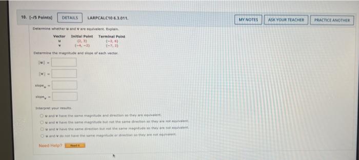 10 5 Points Details Larpcalcio 63 011 My Notes Ask Your Teacher Practice Another Determine Whether And Are Plan Vect 1