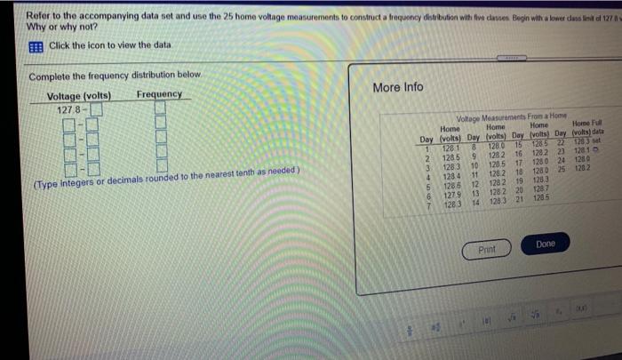 Refer To The Accompanying Data Set And Use The 25 Home Voltage Measurervants To Construct A Traquency Testu Bution Wit W 1