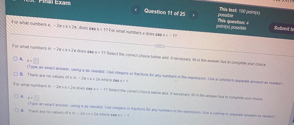 Exam Question 11 Of 25 This Test 100 Points Possible This Question 4 Point S Possible For What Numbers X 21 Sxs 1
