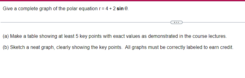 Give A Complete Graph Of The Polar Equation R 4 2 Sin 0 A Make A Table Showing At Least 5 Key Points With Exact V 1