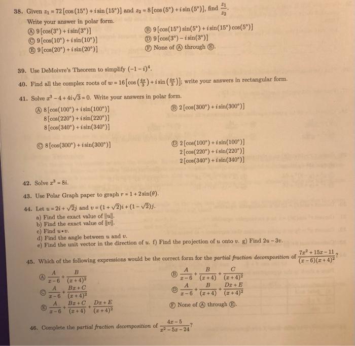 22 38 Given 21 72 Cos 159 I Sin 15 And 22 8 Cos 5 I Sin 5 Find Write Your Answer In Polar Form 1