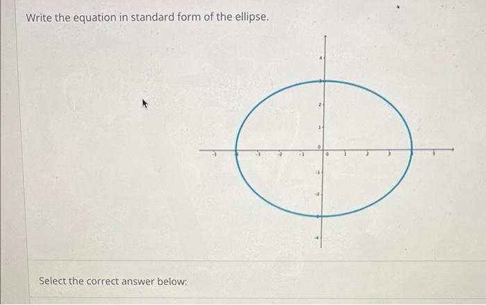 Write The Equation In Standard Form Of The Ellipse Select The Correct Answer Below 1