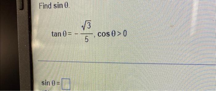 Find Sin 0 V3 Tan 0 5 Cos 0 Sin 0 1