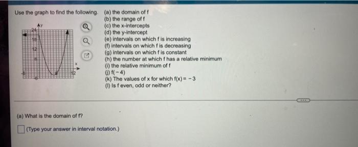 Use The Graph To Find The Following A The Domain Off B The Range Of C The X Intercepts D The Y Intercept E In 1