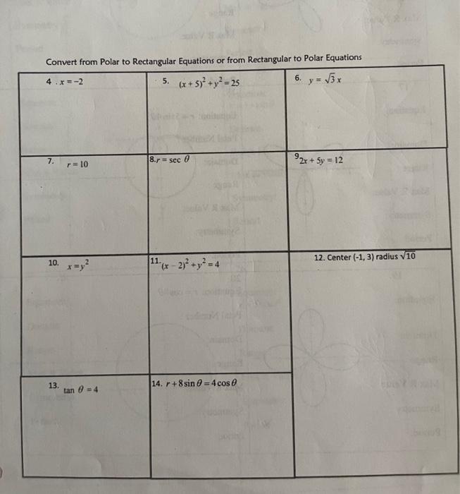 Convert From Polar To Rectangular Equations Or From Rectangular To Polar Equations 4 X 2 5 X 5 Y 25 6 Y 1