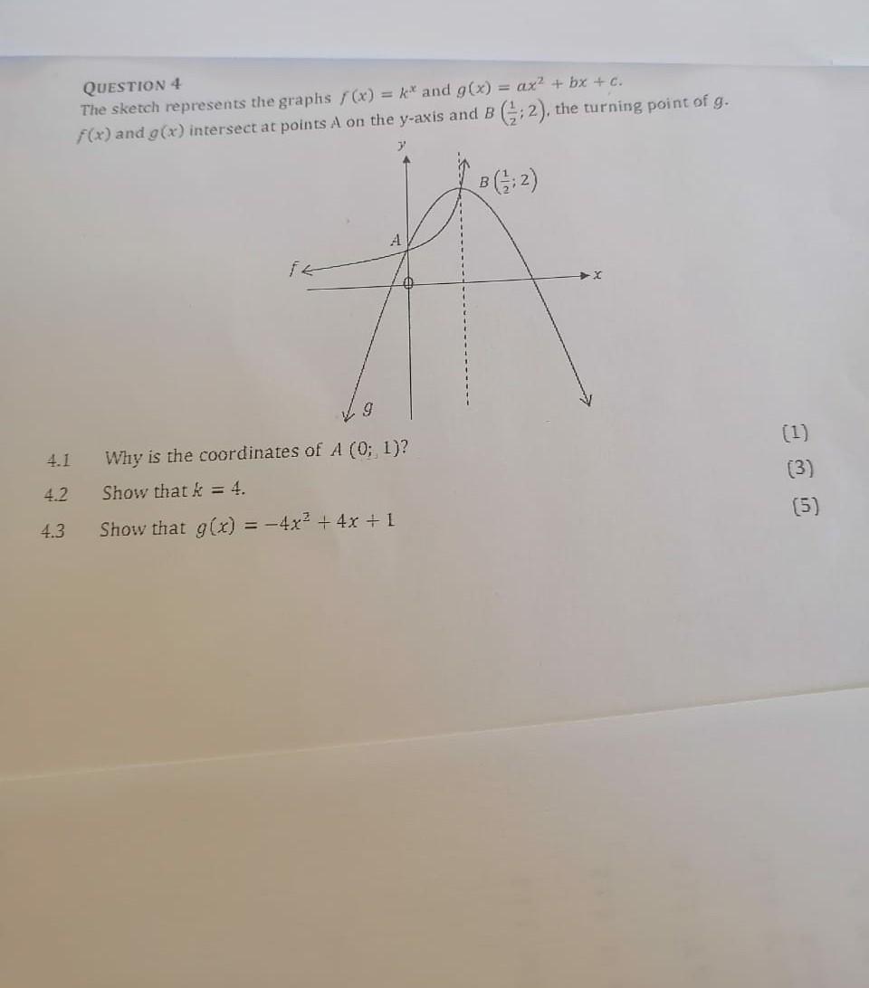 Question 4 The Sketch Represents The Graphs X K And G X Ax2 Bx C F X And G X Intersect At Points A On Th 1