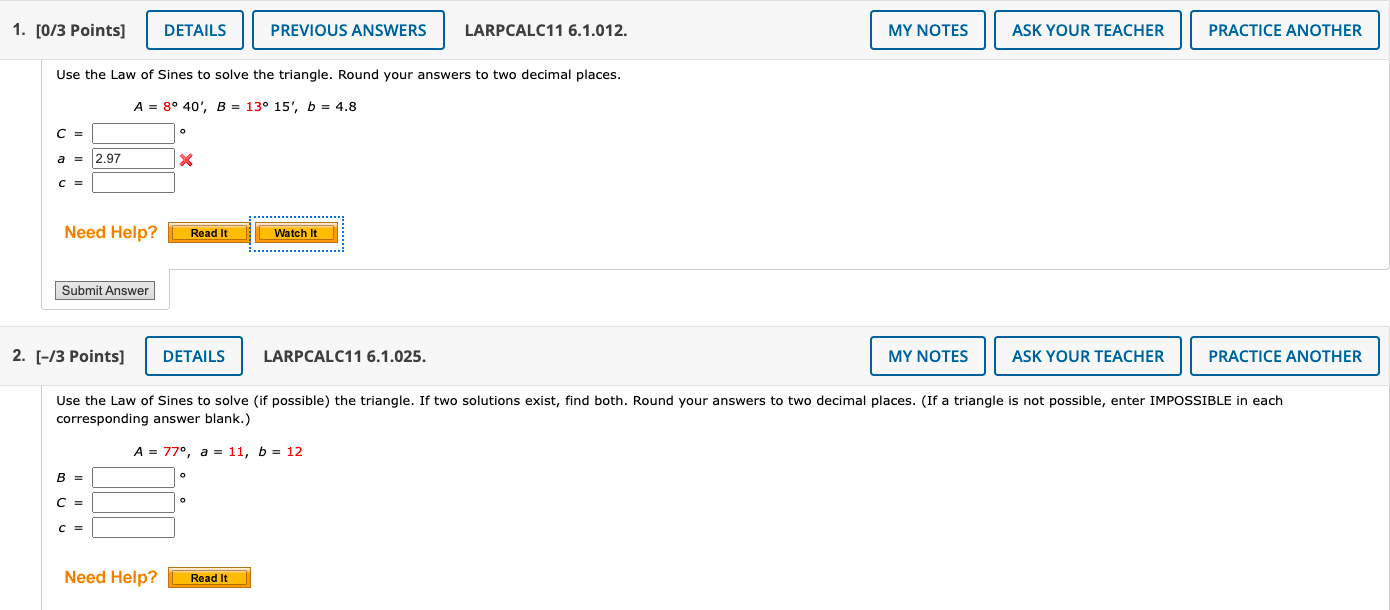 1 0 3 Points Details Previous Answers Larpcalc11 6 1 012 My Notes Ask Your Teacher Practice Another Use The Law Of S 1