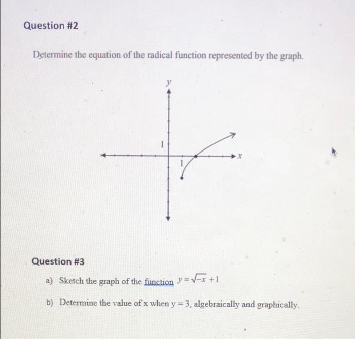 Question 2 Determine The Equation Of The Radical Function Represented By The Graph 1 Question 3 A Sketch The Graph O 1