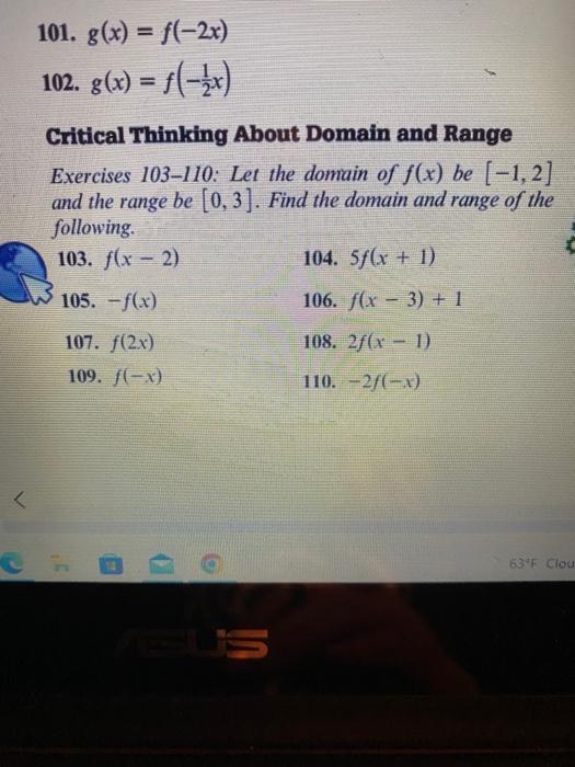 101 G X F 2x 102 G X F Xx Critical Thinking About Domain And Range Exercises 103 110 Let The Domain Of F X 1