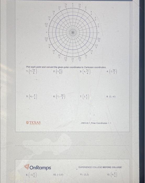 13 Ci 1 11 12 5 5 Plot Each Point And Convert The Given Polar Coordinates To Cartesian Coordinates 1 2 3 Sin 3 5 7 1
